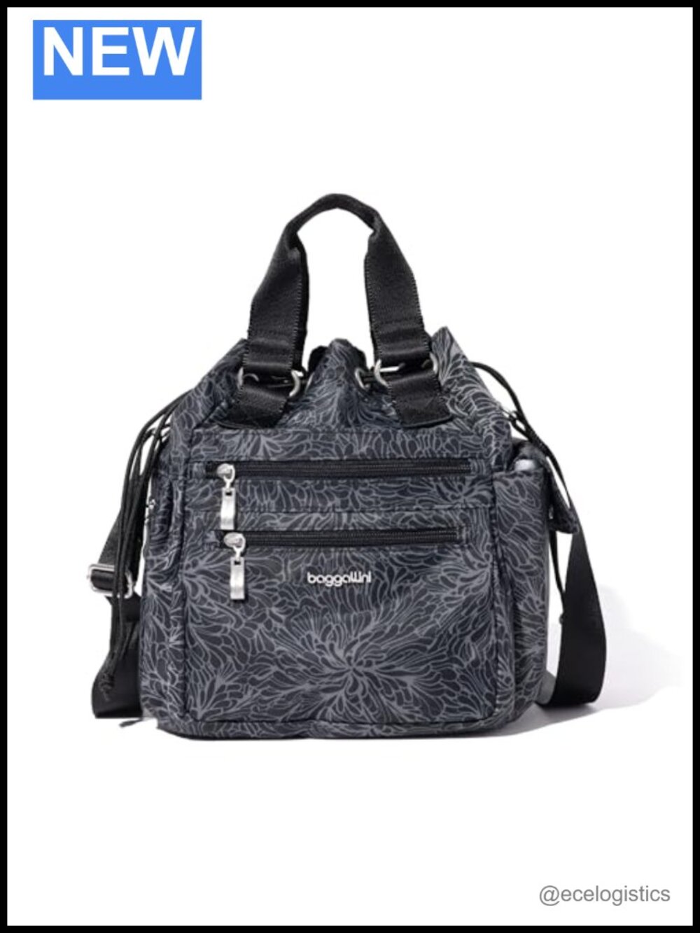 Polyester Drawstring Crossbody Purse, Machine Washable, 8 Pockets, Key Leash